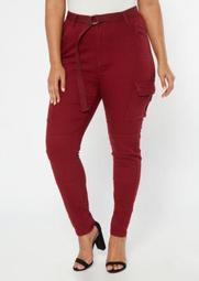 Plus Burgundy Cargo Belted Pants