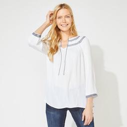 THREE-QUARTER SLEEVE EMBROIDERED TOP