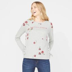 NAUTICA JEANS CO. LONG SLEEVE GRAPHIC PRINT CREW NECK LACE UP TOP
