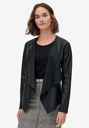 Faux Leather Cascade-Front Blazer by ellos®