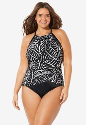 High-Neck Ruched One-Piece by Trimshaper® by Miraclebrand