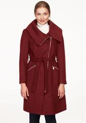 Asymmetrical Zip Belted Wool Blend Coat by ellos®