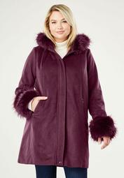 Hooded Faux Fur Trim Coat