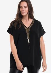 Gold Sequin Trim Tunic by ellos®