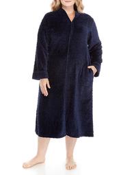 Plus Size Jacquard Fleece Long Zip Robe
