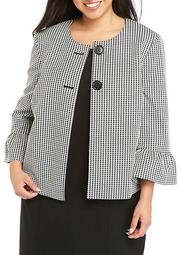 Plus Size Houndstooth Bell Sleeve Jacket