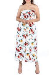 Plus Size Strapless Floral Empire Waist Maxi Dress