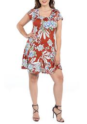 Plus Size Knee Length Short Sleeve Floral T-Shirt Dress