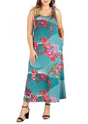 Plus Size Floral Sleeveless Tank Maxi Dress with Pockets