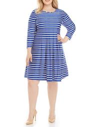 Plus Size 3/4 Sleeve Stripe Dress