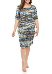 Plus Size Short Sleeve Tiered Graphic Stripe Dress