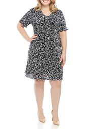 Plus Size Short Sleeve Small Floral Tiered Bodre Dress