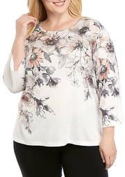Plus Size Boardroom Etched Floral Yoke Knit Top