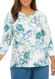 Plus Size All About Ease Scroll Floral Knit Top