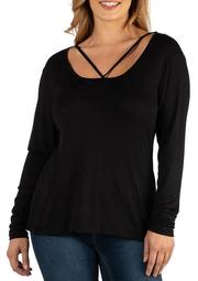 Plus Size Long Sleeve Strappy Scoop Neck Top