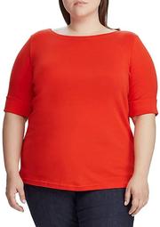 Plus Size Stretch Cotton Boatneck Top