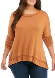 Plus Size Washed Sheering Back Knit Top