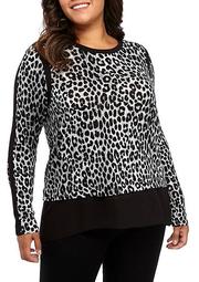 Plus Size Cheetah Mixed Media Knit Top