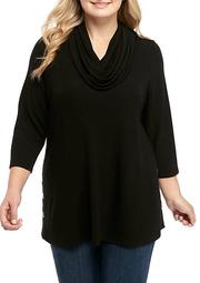 Plus Size Cowl Neck Sweater with Button Side