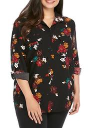 Plus Size Long Sleeve Floral Print Shirt