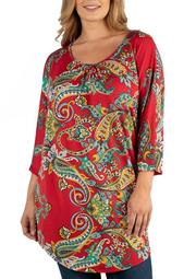 Plus Size 3/4 Sleeve Red Paisley Tunic