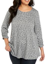 Plus Size Printed Heather Hacci Knit Swing Top