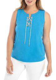 Plus Size Sleeveless Lace Up Grommet Top