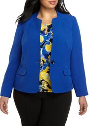 Plus Size Crepe 1 Button Stand Collar Jacket
