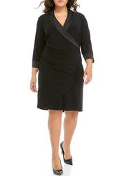 Plus Size Side Ruched Dress with Satin Trim