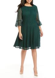 Plus Size Bell Sleeve Crochet Fit and Flare Dress