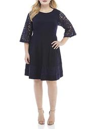 Plus Size 3/4 Lace Sleeve Fit and Flare Dress