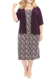 Plus Size Solid Jacket with Print Dress