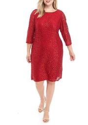 Plus Size 3/4 Sleeve Sparkle Lace Shift Dress