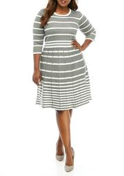 Plus Size Striped Fit and Flare Sweater Dress