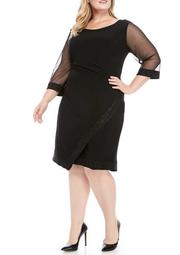 Plus Size Sheer Sleeve Dress with Side Ruching