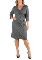 Plus Size Three Quarter Sleeve Knee Length Wrap Dress