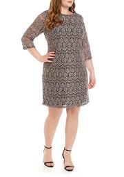 Plus Size 3/4 Sleeve Sequin Lace Short Dress