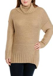 Plus Size Mix Stitch Cowl Neck Sweater