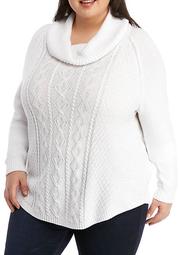 Plus Size Cowl Neck Fisherman Cable Knit Sweater
