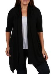 Plus Size Elbow Length Sleeve Open Front Cardigan