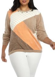 Plus Size First Frost Color Block Chenille Sweater