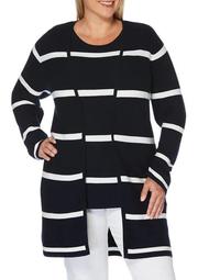 Plus Size Long Sleeve Stripe Cardigan