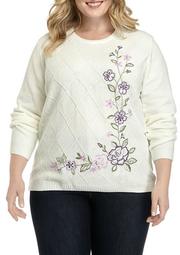 Plus Size Floral Embellished Chenille Sweater
