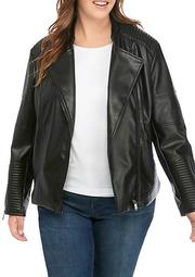 Plus Size Faux Leather Mandarin Collar Moto Jacket