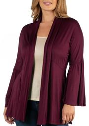 Plus Size Long Flared Sleeve Open Front Cardigan