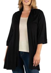 Plus Size Open Front Elbow Length Sleeve Cardigan
