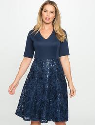 Fit and Flare Dress with Sequin Lace Skirt