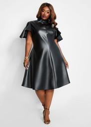Flared Faux Leather Dress