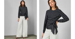 Checked tie waist top