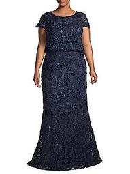 Plus Sequined Lace Gown